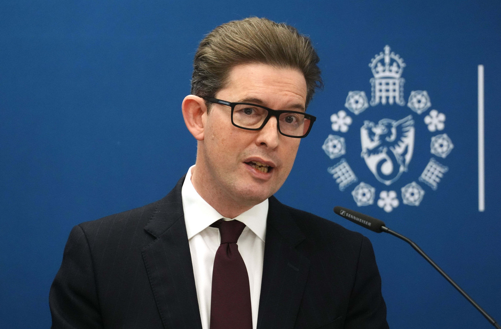 Director General of MI5, the UK's Security Service, Ken McCallum, delivers the annual Director General's Speech at Thames House, the headquarters of the UK's Security Service in London on Thursday Oct.r 16, 2025. (Jonathan Brady /PA via AP)