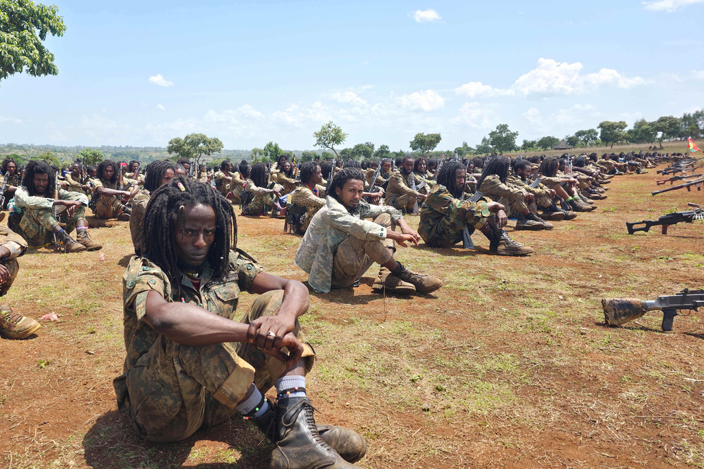 FILE - Oromo Liberation Army (OLA) fighters attend an orientation session in western Oromia, Ethiopia, June 2, 2025. (AP Photo)