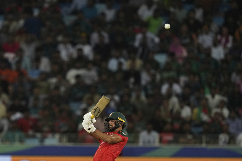 Bangladesh's Saif Hassan plays a shot during the Asia Cup cricket match between Bangladesh and Sri Lanka at Dubai International Cricket Stadium in Dubai, United Arab Emirates, Saturday, Sept. 20, 2025. (AP Photo/Altaf Qadri)