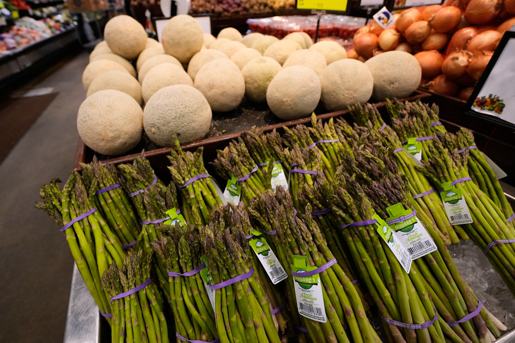 FILE - Asparagus stocks are displayed at a market Dec. 11, 2025, in Salem, N.H. (AP Photo/Charles Krupa. File)