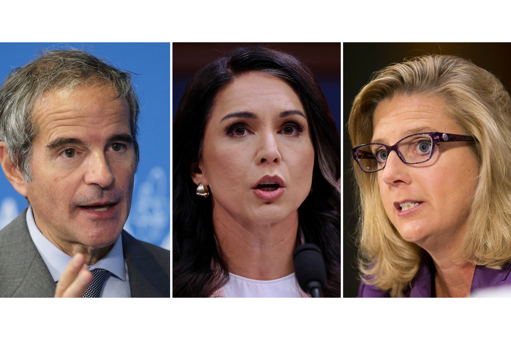 FILE - This photo combination shows, from left, International Atomic Energy Agency (IAEA) Director General, Rafael Grossi, in Vienna, Austria, March 2, 2026, Director of National Intelligence Tulsi Gabbard, March 19, 2026, on Capitol Hill in Washington, and Defense Undersecretary Christine E. Wormuth on Capitol Hill in Washington, Sept. 16, 2015. (AP Photo/Heinz-Peter Bader, Tom Brenner, Pablo Martinez Monsivais, file)