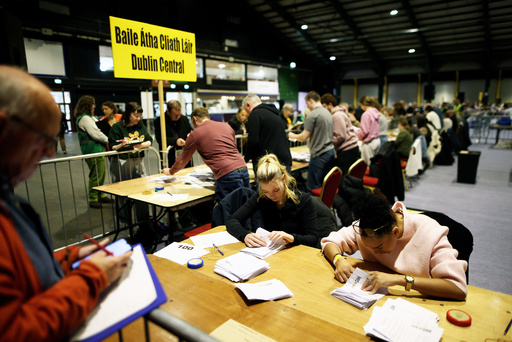 Counting gets under way after Friday's voting in the Irish presidential election at the RDS, Dublin, Ireland, Saturday, Oct. 25, 2025. (AP Photo/Peter Morrison) Counting gets under way after Friday's voting in the Irish presidential election at the RDS, Dublin, Ireland, Saturday, Oct. 25, 2025. (AP Photo/Peter Morrison)