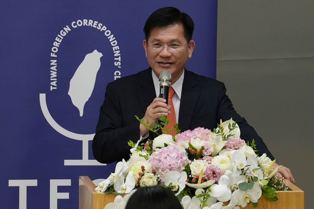Taiwan foreign minister Lin Chia-lung speaks at the Taiwan Foreign Correspondents' Club in Taipei, Taiwan on Wednesday, June 17, 2026. (AP Photo/Johnson Lai)