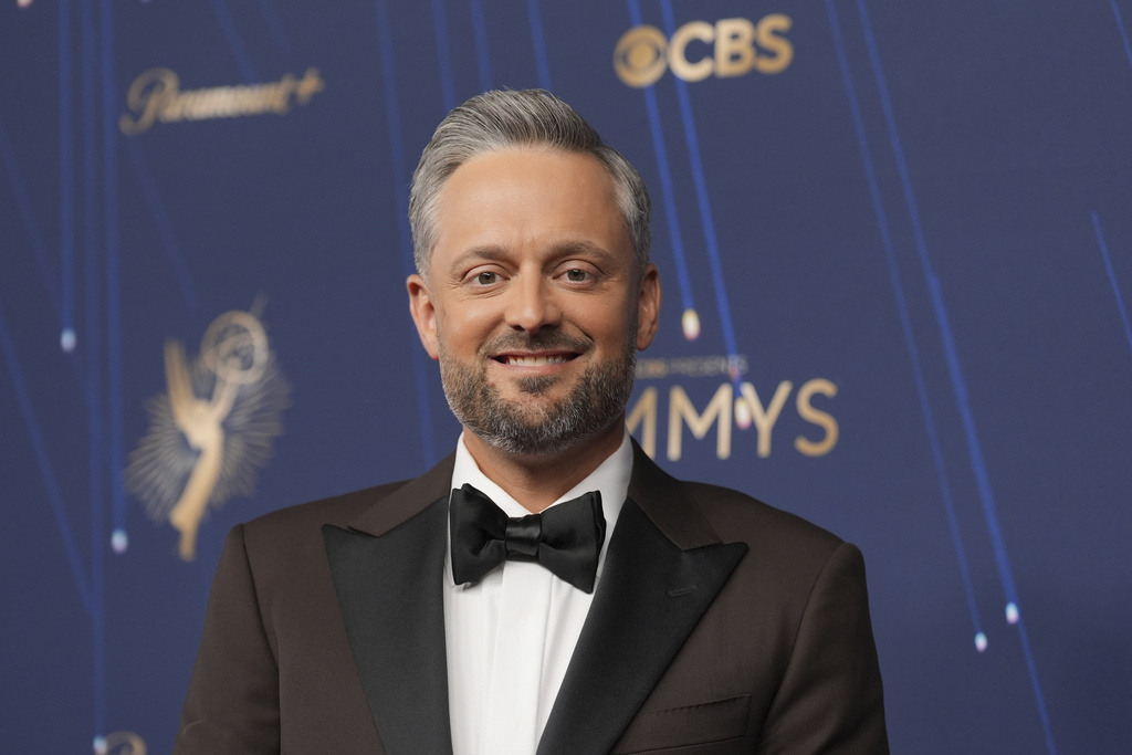 Nate Bargatze arrives at the 77th Primetime Emmy Awards on Sunday, Sept. 14, 2025, at the Peacock Theater in Los Angeles. (AP Photo/Jae C. Hong)