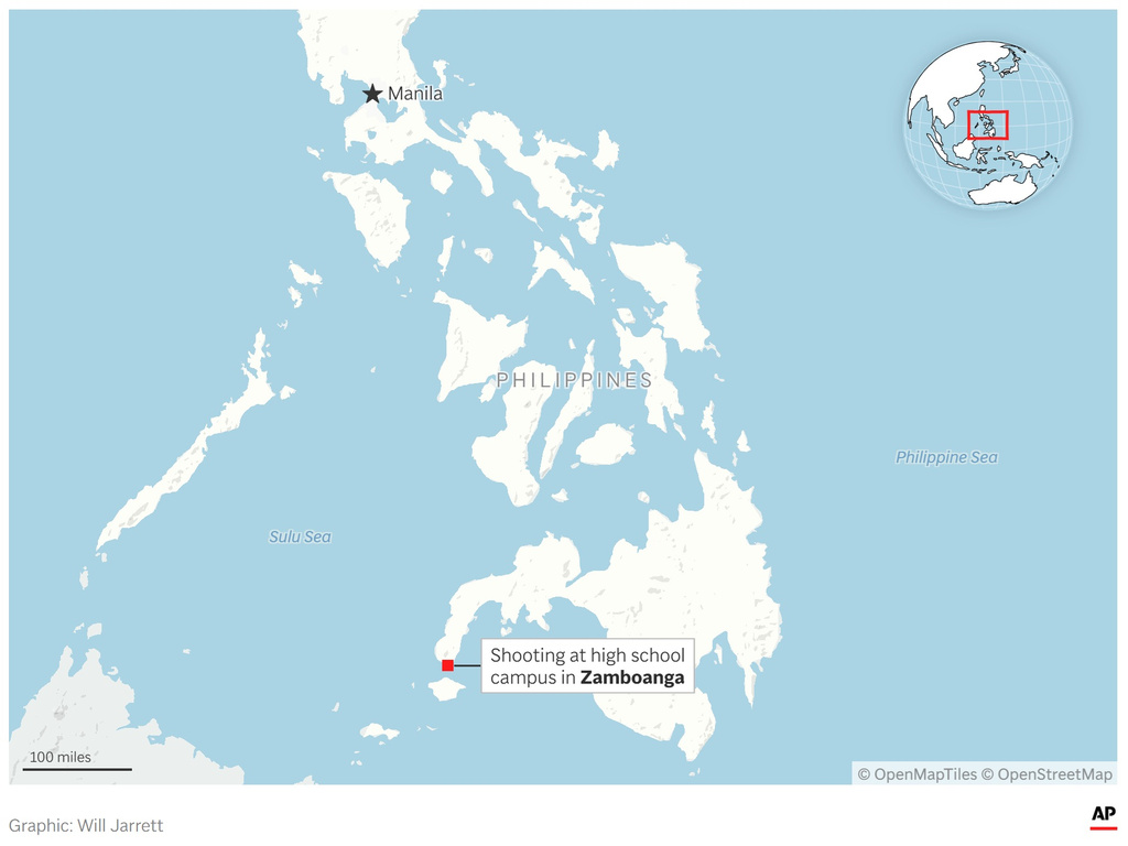 A map of the Philippines, showing the location of a shooting in Zamboanga. (AP Digital Embed)