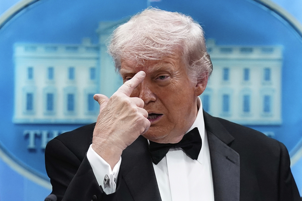 President Donald Trump gestures as he speaks in the James Brady Press Briefing Room at the White House after an unspecified threat at the annual White House Correspondents' Association Dinner in Washington, Saturday, April 25, 2026. (AP Photo/Jose Luis Magana)