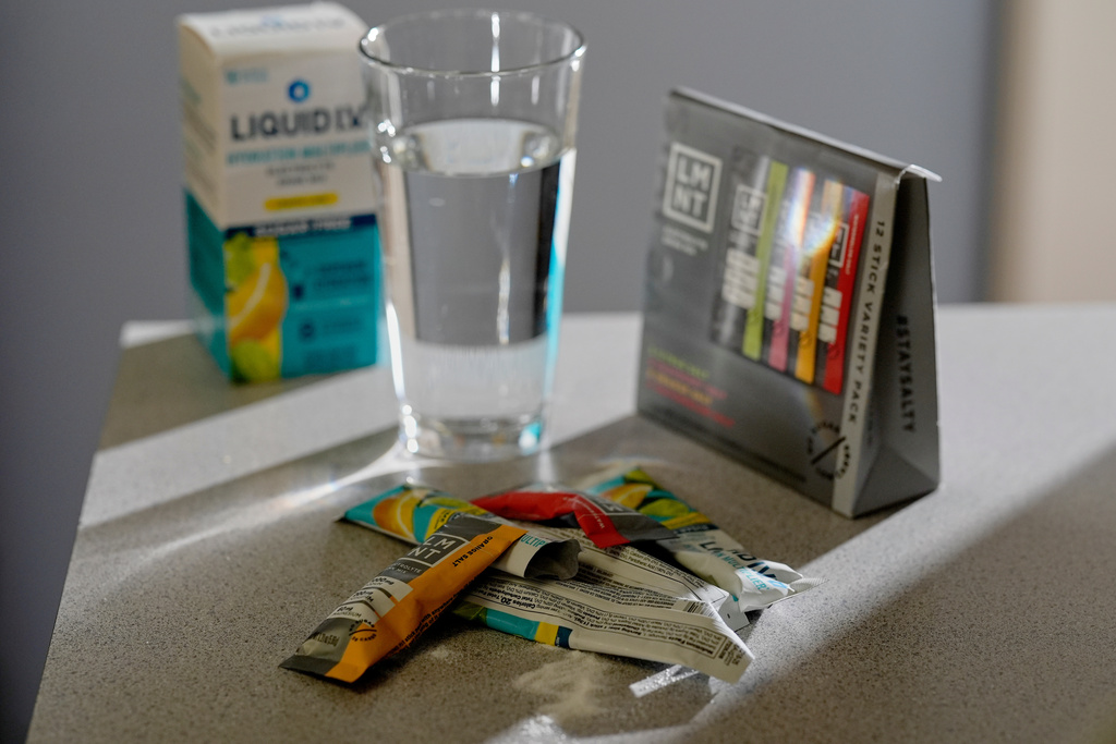Electrolyte supplements in Nashville, Tenn., on Tuesday, Feb. 24, 2026. (AP Photo/George Walker IV)