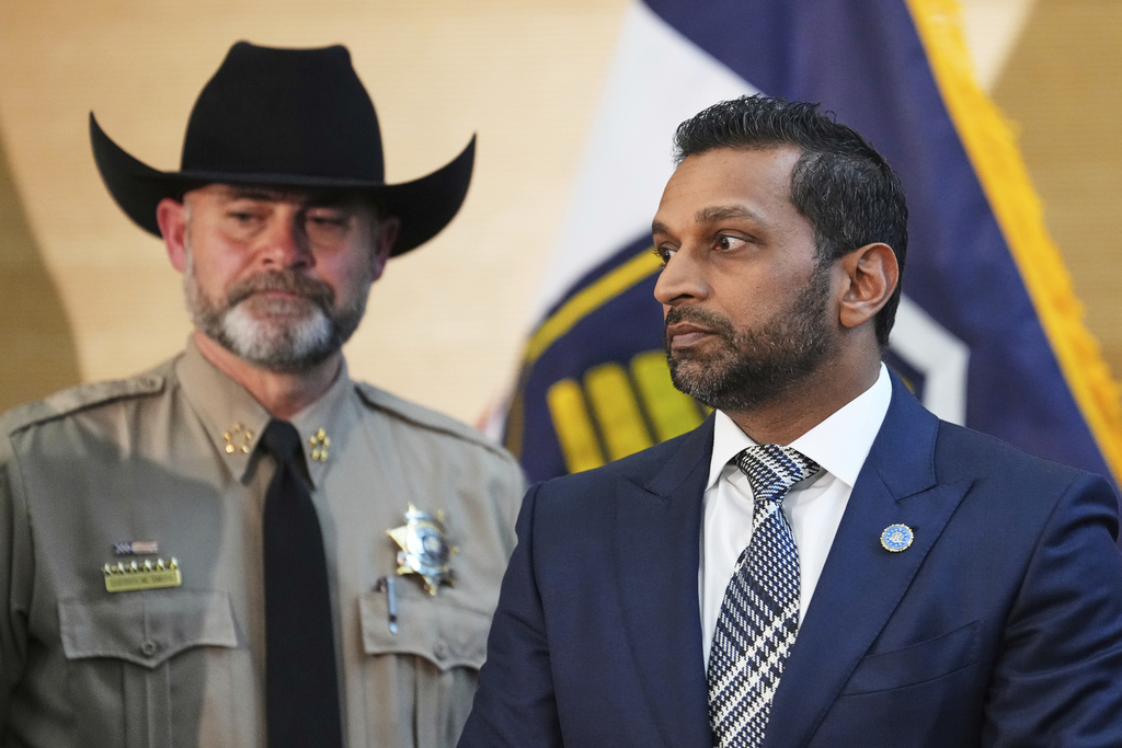 FBI Director Kash Patel looks on during a press conference at Utah Valley University, Friday, Sept. 12, 2025, in Orem, Utah, regarding the killing of Charlie Kirk, the CEO and co-founder of Turning Point USA. (AP Photo/Lindsey Wasson)
