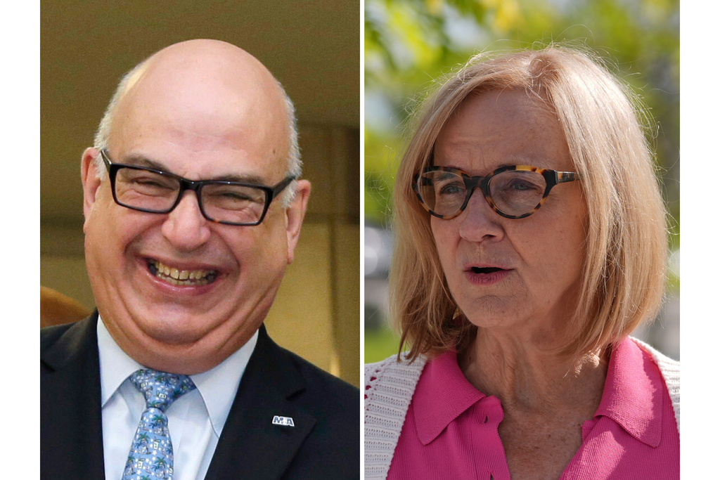 FILE - This combination of images shows candidates for mayor of Miami, from left, Republican Emilio Gonzalez and Democrat Eileen Higgins. (AP Photo/File)