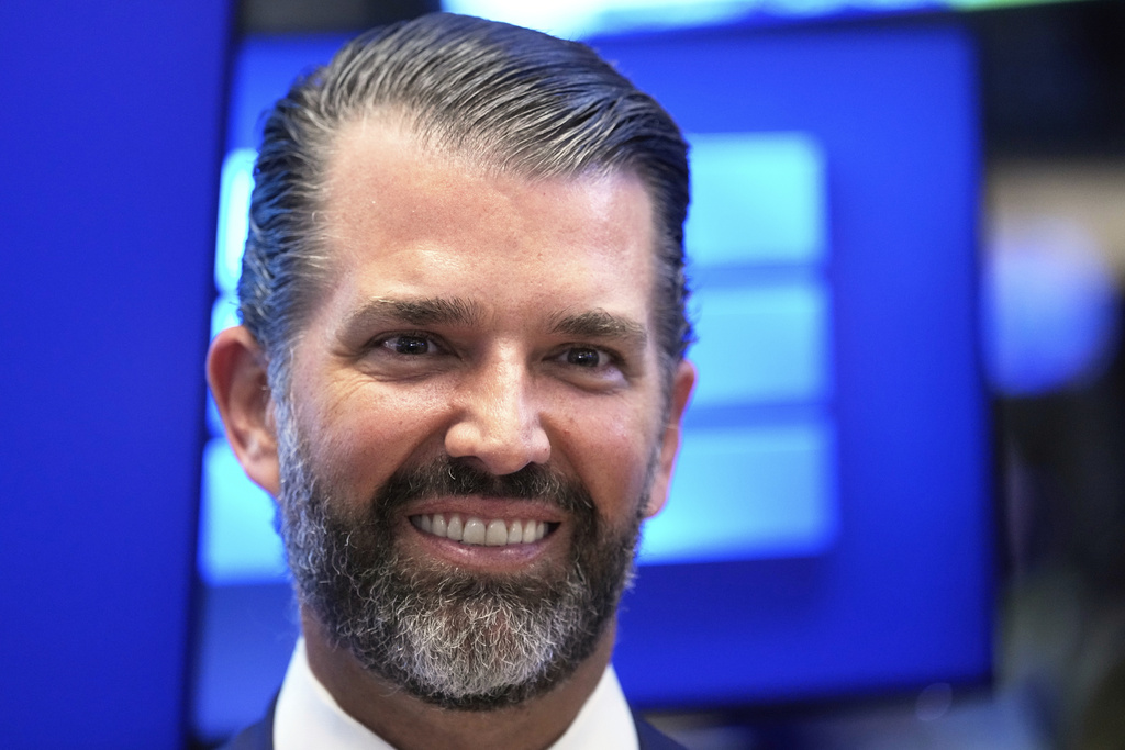 FILE - Donald Trump, Jr. smiles on the floor at the New York Stock Exchange in New York, July 16, 2025. (AP Photo/Seth Wenig, File)