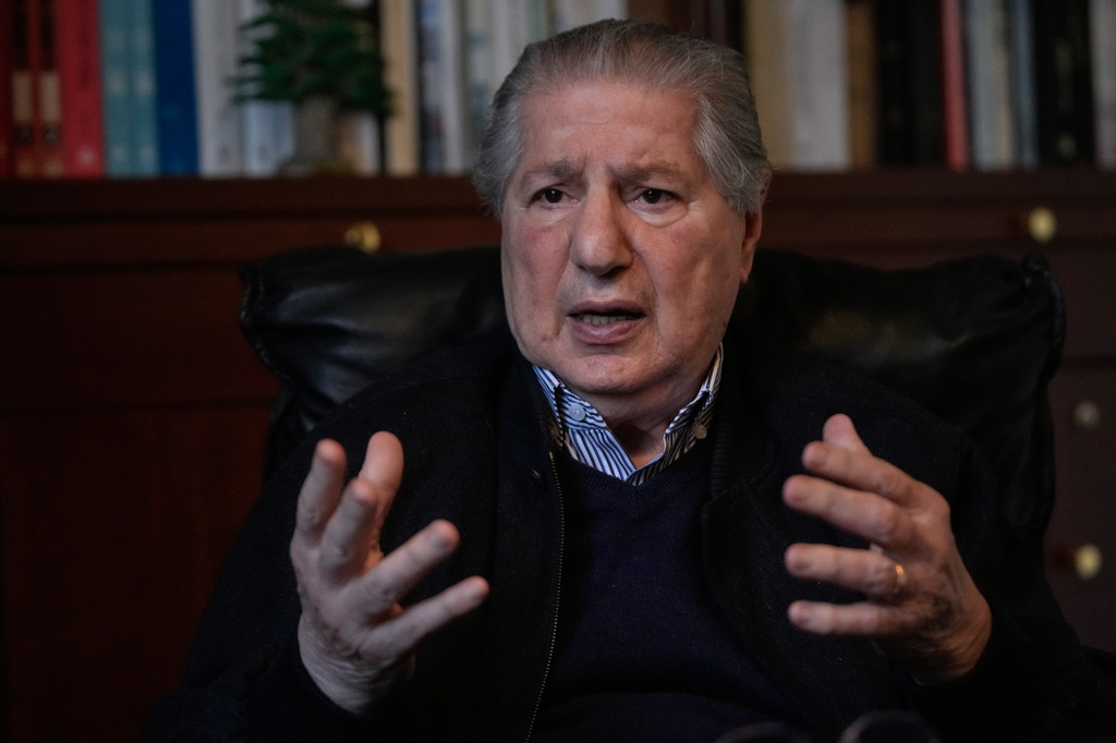 Former Lebanese President Amin Gemayel speaks during an interview with the Associated Press, in Bikfaya, Lebanon, Wednesday, April 29, 2026. (AP Photo/Hussein Malla)