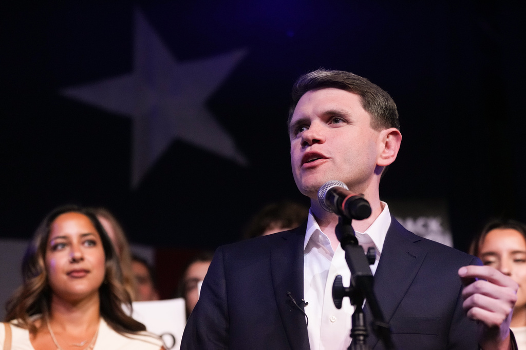 Texas state Rep. James Talarico, D-Austin, a Democratic candidate for the U.S. Senate, speaks at a primary election watch party Tuesday, March 3, 2026, in Austin, Texas. (AP Photo/Eric Gay)
