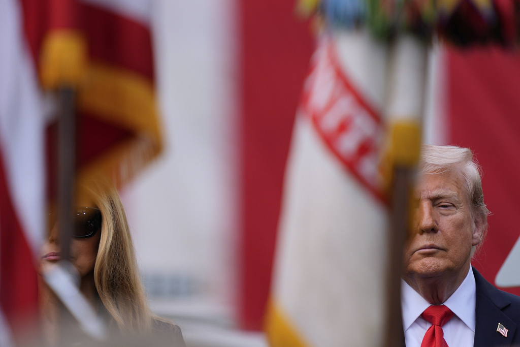 President Donald Trump and first lady Melania Trump attend a ceremony at the Pentagon to commemorate the 24th anniversary of the 9/11 attacks, Thursday, Sept. 11, 2025, in Washington. (AP Photo/Julia Demaree Nikhinson)