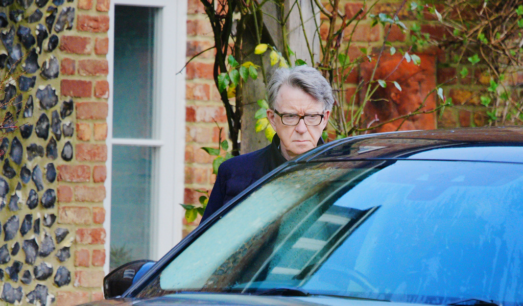 Peter Mandelson leaving his home in Wiltshire, England, Friday, Feb. 20, 2026. (Ben Birchall/PA via AP)