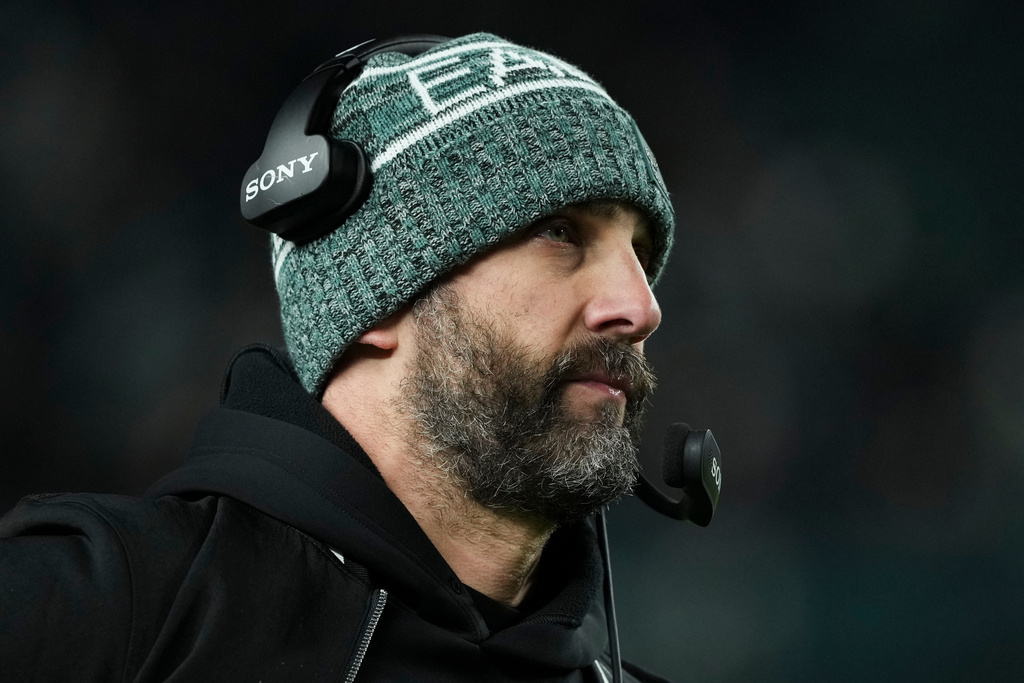 Philadelphia Eagles head coach Nick Sirianni stands on the sidelines during the second half of an NFL football game, Friday, Nov. 28, 2025, in Philadelphia. (AP Photo/Matt Slocum)