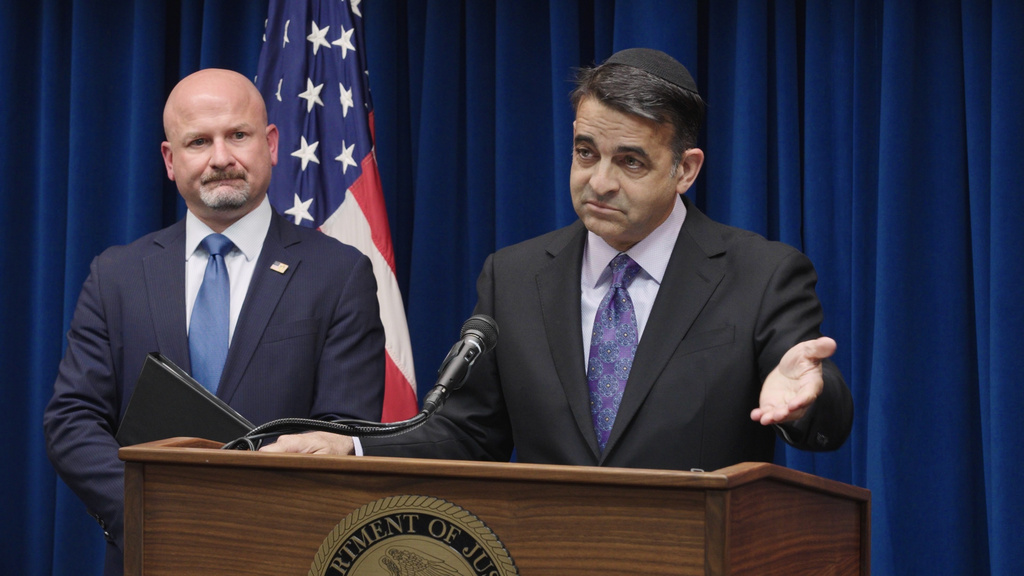 U.S. Attorney Daniel Rosen and Homeland Security Investigations Special Agent in Charge Michael McCarthy announced charges against fifteen people for conspiring to interfere and injure federal immigration agents during Operation Metro Surge on Tuesday, June 16, 2026 in Minneapolis, Minn. (AP Photo/Mark Vancleave)