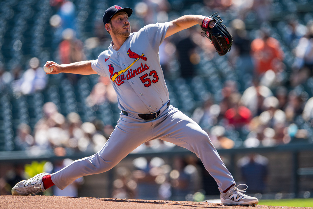 St. Louis Cardinals pitcher Andre Pallante (53) throws during the first inning of a baseball game against the San Francisco Giants in San Francisco, Wednesday, Sept. 9, 2026. (AP Photo/Nic Coury)