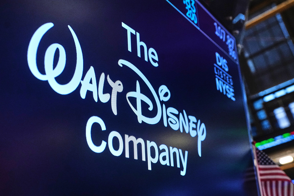 The logo for The Walt Disney Company is displayed above a trading post on the floor of the New York Stock Exchange, Monday, Feb. 2, 2026. (AP Photo/Richard Drew)