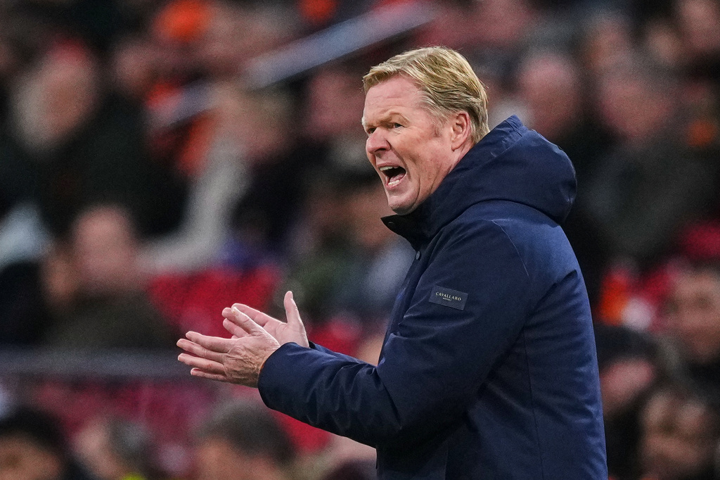 FILE - Netherlands' coach Ronald Koeman reacts during a World Cup 2026 group G qualifying soccer match between Netherlands and Lithuania in Amsterdam, Netherlands, Monday, Nov. 17, 2025. (AP Photo/Peter Dejong, File)