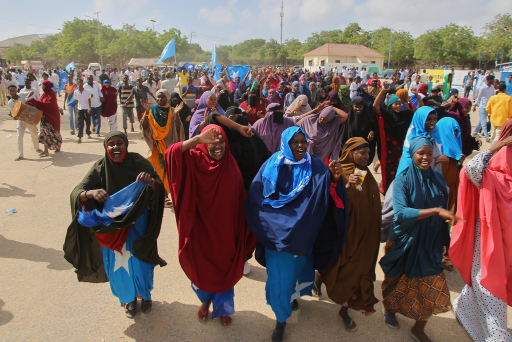 Hundreds of Somalis protest Israel's recognition of Somalia's breakaway region of Somaliland as an independent nation, the first by any country in more than 30 years, in Mogadishu, Somalia, Tuesday, Dec. 30, 2025. (AP photo/Farah Abdi Warsameh)