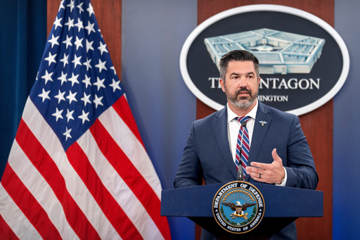 FILE - Pentagon spokesman Sean Parnell speaks during a press briefing at the Pentagon, Wednesday, July 2, 2025, in Washington. (AP Photo/Mark Schiefelbein, File) FILE - Pentagon spokesman Sean Parnell speaks during a press briefing at the Pentagon, Wednesday, July 2, 2025, in Washington. (AP Photo/Mark Schiefelbein, File)