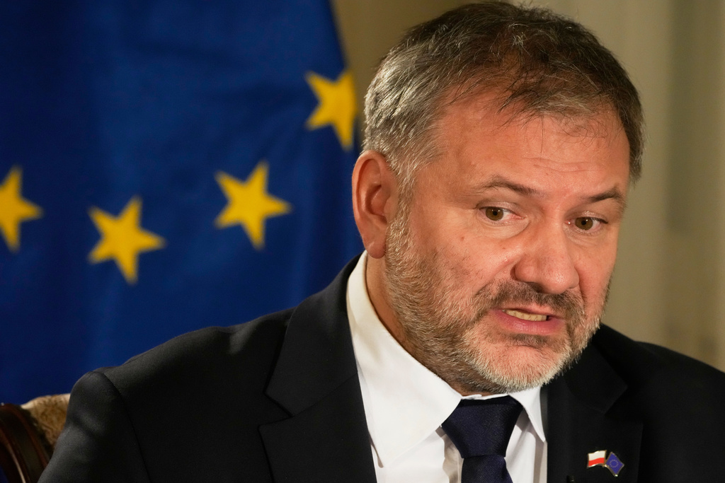 Polish Justice Minister Waldemar Żurek speaks during an interview with The Associated Press at the Warsaw headquarters of the Ministry of Justice in Warsaw,Poland, Wednesday, Nov. 5, 2025. (AP Photo/Czarek Sokolowski)
