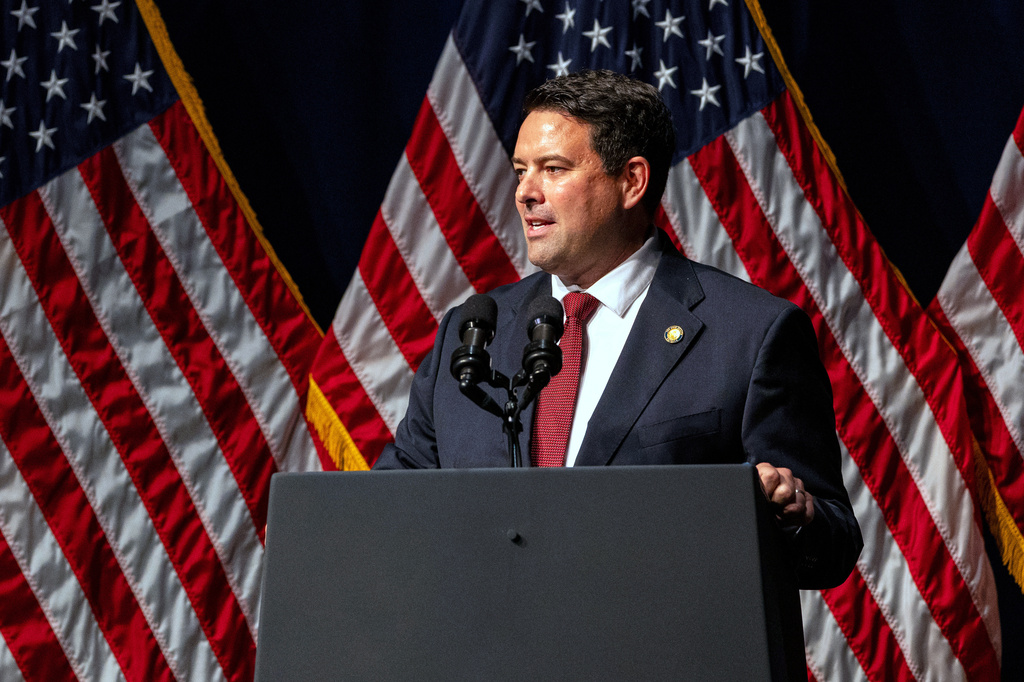 FILE - Ohio state Sen. Rob McColley speaks during the Ohio Republican Party dinner, Tuesday, June 24, 2025, in Lima, Ohio. (AP Photo/Lauren Leigh Bacho, File)