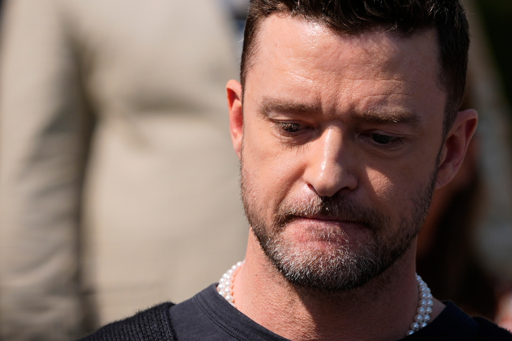 FILE - Justin Timberlake speaks to the press after a court hearing, Friday, Sept. 13, 2024, in Sag Harbor, N.Y. (AP Photo/Pamela Smith,FIle)