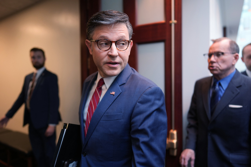 Speaker of the House Mike Johnson arrives for an early-morning meeting with fellow Republicans at the Capitol in Washington, Wednesday, June 3, 2026. (AP Photo/J. Scott Applewhite)