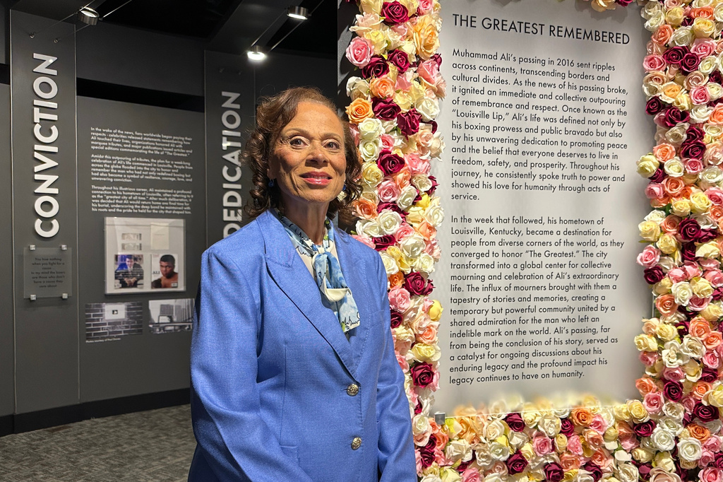 Lonnie Ali, Muhammad Ali's widow, is pictured at The Muhammad Ali Center in Louisville, Ky., on June 1, 2026 (AP Photo/Dylan Lovan)