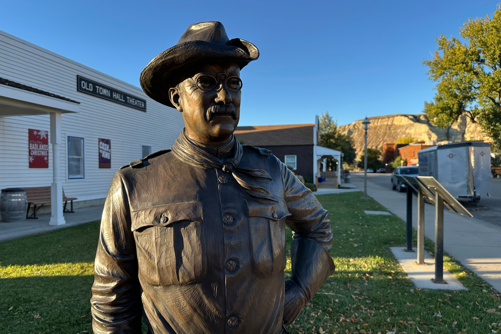 A statue of Theodore Roosevelt is seen Tuesday, Oct. 7, 2025, in Medora, N.D. (AP Photo/Jack Dura)