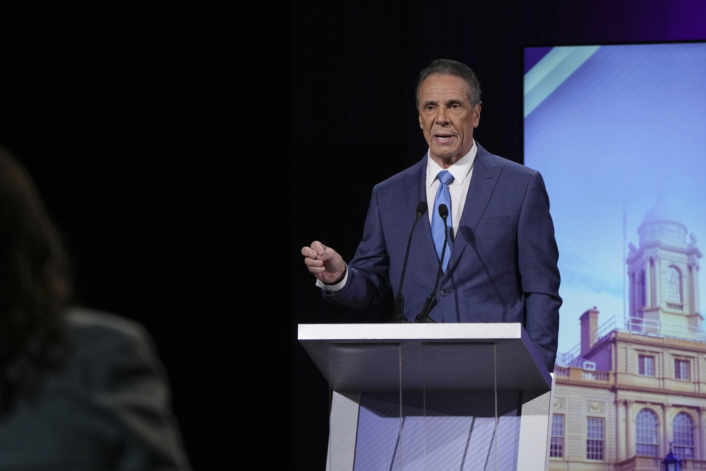 Independent candidate former New York Gov. Andrew Cuomo participates in a second New York City mayoral debate at LaGuardia Performing Arts Center at LaGuardia Community College in the Queens borough of New York, Wednesday, Oct. 22, 2025. (Hiroko Masuike/The New York Times via AP, Pool)