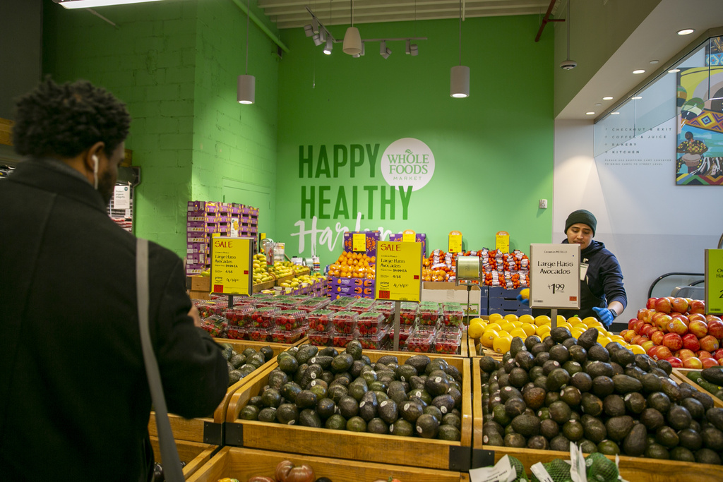 FILE - A Whole Foods Market grocery store is in the Harlem neighborhood of New York City on March 3, 2023. (AP Photo/Ted Shaffrey)