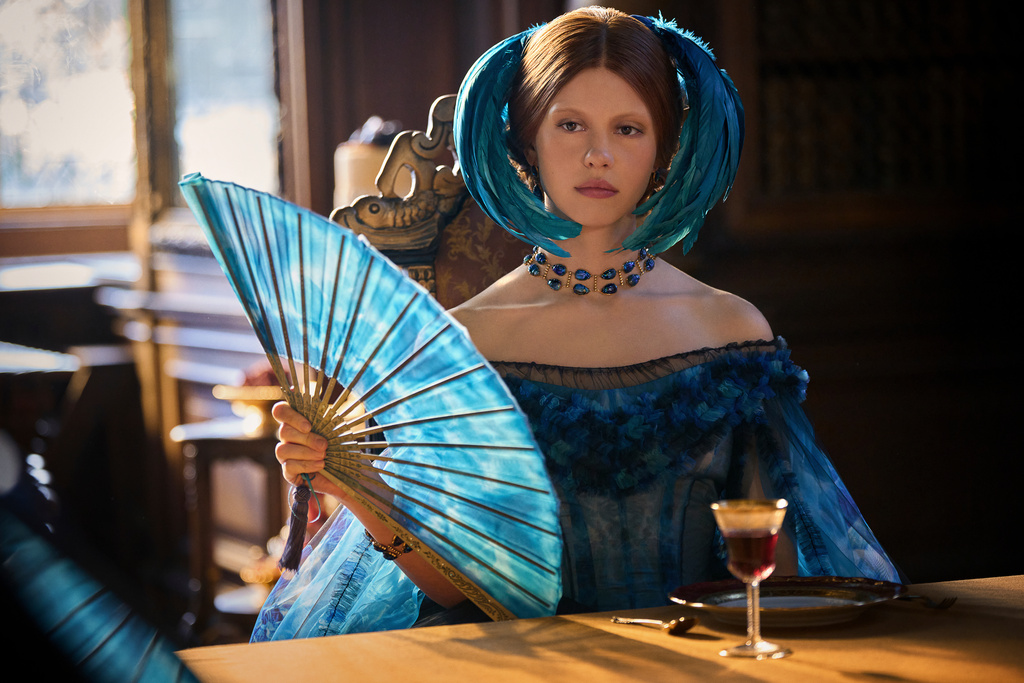 This image released by Netflix shows Mia Goth in a scene from "Frankenstein." (Netflix via AP)