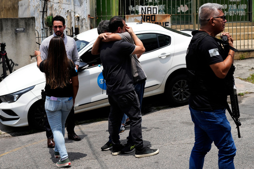 Police gather outside the Getulio Vargas Hospital where a colleague was brought after getting injured in an operation against alleged drug traffickers in the Complexo do Alemao favela where the criminal organization "Comando Vermelho" operates in Rio de Janeiro, Tuesday, Oct. 28, 2025. (AP Photo/Silvia Izquierdo) Police gather outside the Getulio Vargas Hospital where a colleague was brought after getting injured in an operation against alleged drug traffickers in the Complexo do Alemao favela where the criminal organization "Comando Vermelho" operates in Rio de Janeiro, Tuesday, Oct. 28, 2025. (AP Photo/Silvia Izquierdo)