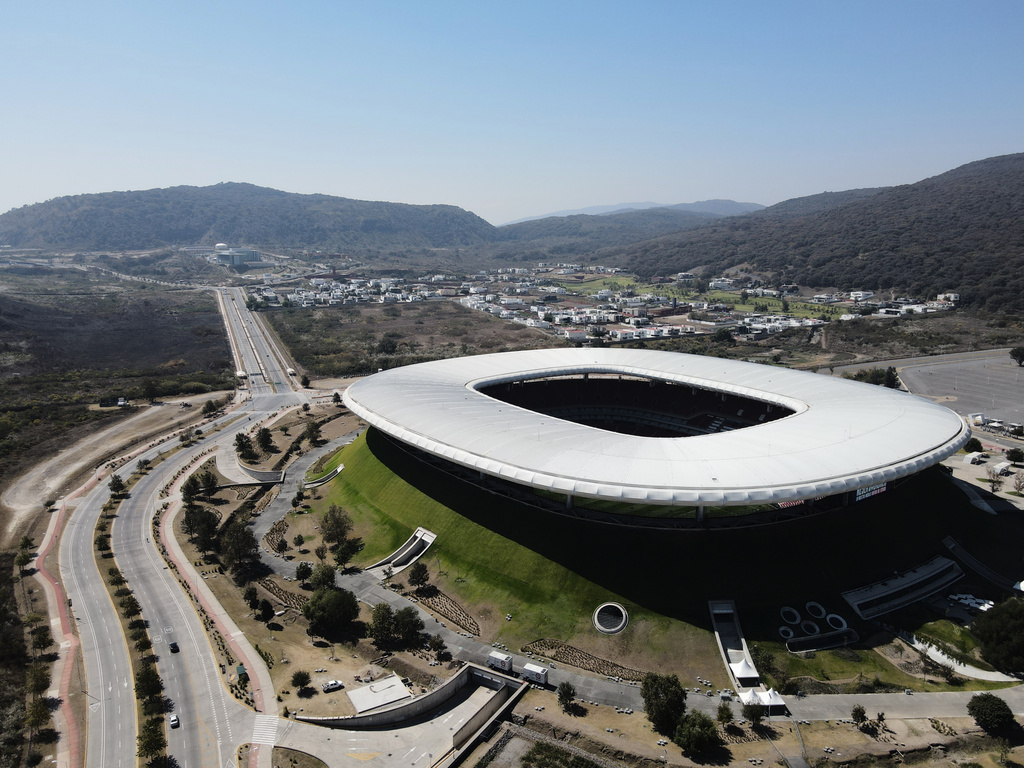 Akron Stadium, a venue for the 2026 FIFA World Cup, stands in Guadalajara, Mexico, Tuesday, Jan. 24, 2026. (AP Photo/Marco Ugarte)