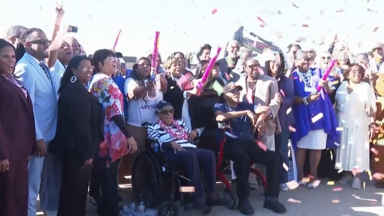 Opal Lee celebrated her 100th birthday Wednesday by kicking off the start of the construction of a museum in her Texas hometown dedicated to telling the history of Juneteenth, the holiday commemorating the end of slavery in the United States. (AP video shot by: Kendria LaFleur)