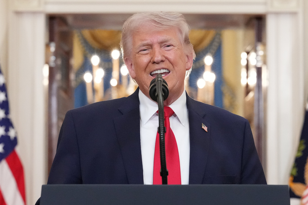 President Donald Trump speaks about the Iran war from the Cross Hall of the White House on Wednesday, April 1, 2026, in Washington. (AP Photo/Alex Brandon, Pool)