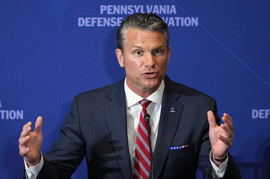 Defense Secretary Pete Hegseth speaks at the United States Army War College in Carlisle, Pa., during the Pennsylvania Defense and Innovation Summit, Wednesday, July 15, 2026. (AP Photo/Matt Rourke)