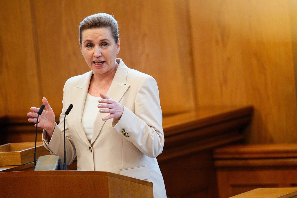 Danish Prime Minister Mette Frederiksen announces an upcoming parliamentary election, in the Parliament Hall at Christiansborg, in Copenhagen, Thursday, Feb. 26, 2026. (Thomas Traasdahl/Ritzau Scanpix via AP)