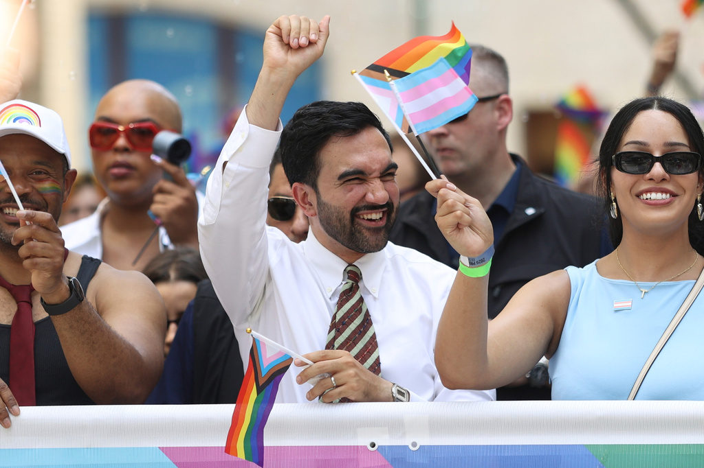 New York City Mayor Zohran Mamdani partakes in the NYC Pride March, Sunday, June 28, 2026 in New York. (AP Photo/Pamela Smith)