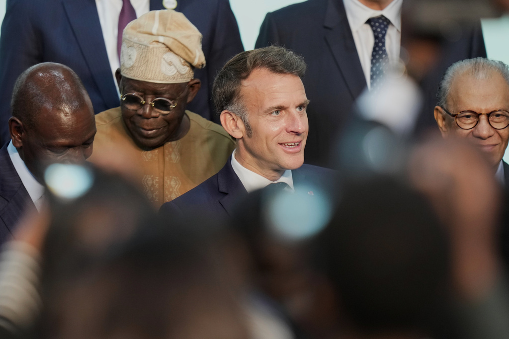 France's President Emmanuel Macron attends the Africa Forward Summit at the Kenyatta International Convention Centre in Nairobi, Kenya, Tuesday, May 12, 2026. (AP Photo/Brian Inganga)