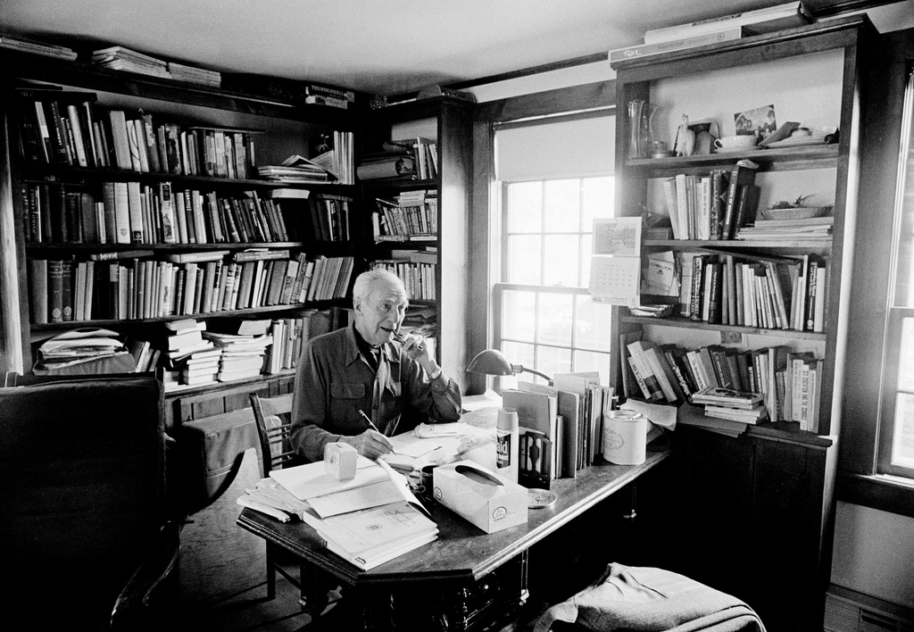 FILE - Dr. John Rock, 82, developer of the birth control pill, sits at his desk at home in Temple, N.H., Sept. 21, 1973. (AP Photo/William C. Chaplis, File)