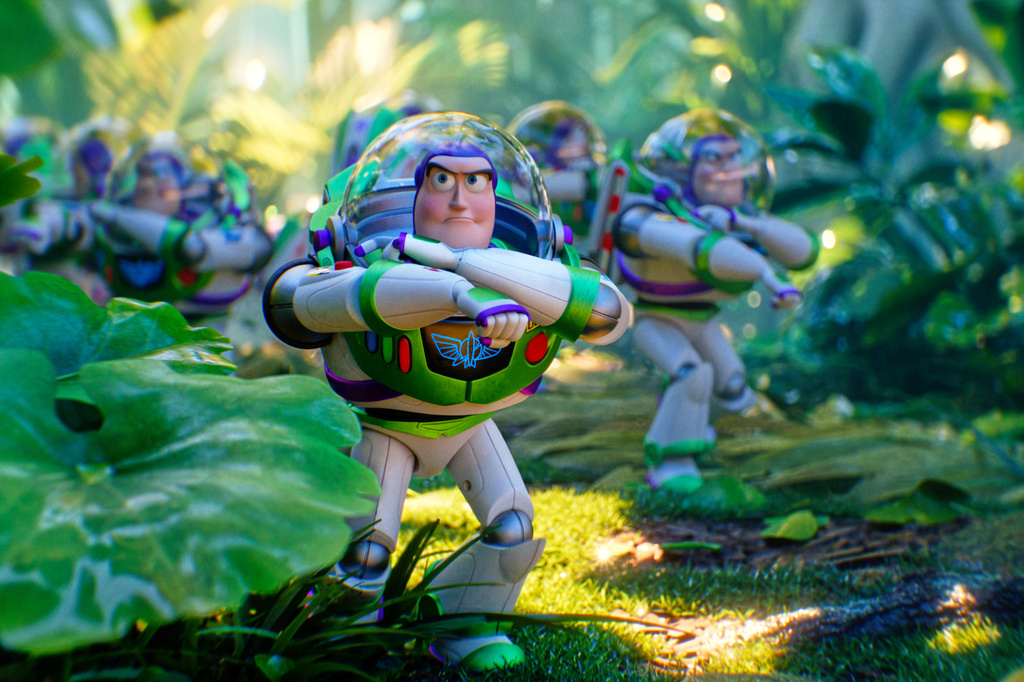 This image released by Disney shows Buzz Lightyear, voiced by Tim Allen, in Disney and Pixar's "Toy Story 5." (Disney/Pixar via AP)