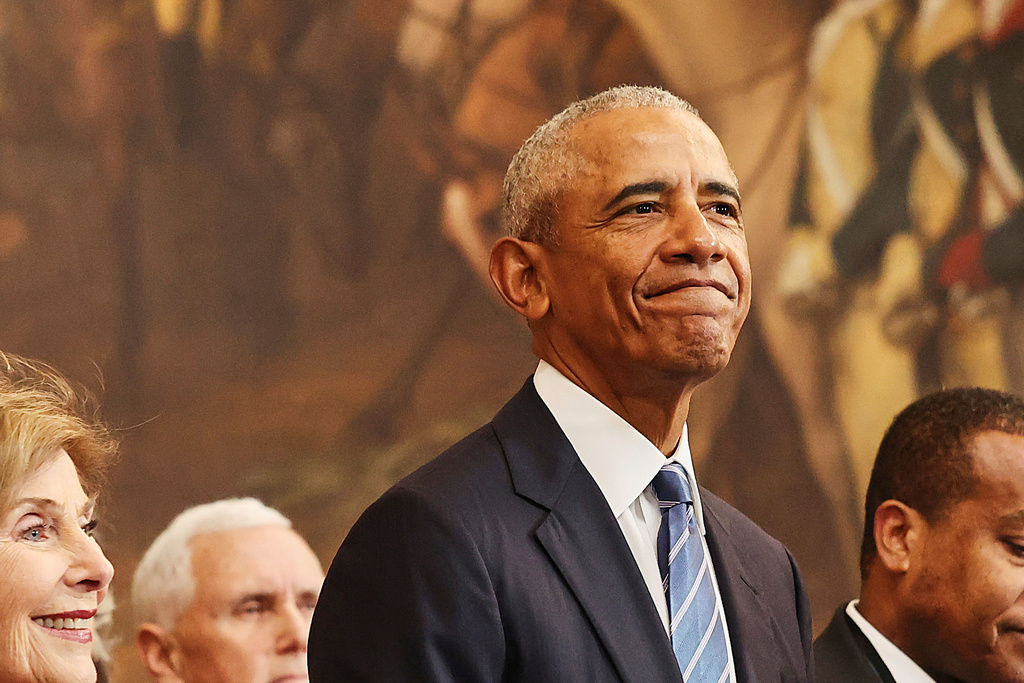 FILE - Former President Barack Obama arrives before the 60th Presidential Inauguration in the Rotunda of the U.S. Capitol in Washington, on Jan. 20, 2025. (Chip Somodevilla/Pool Photo via AP, File)