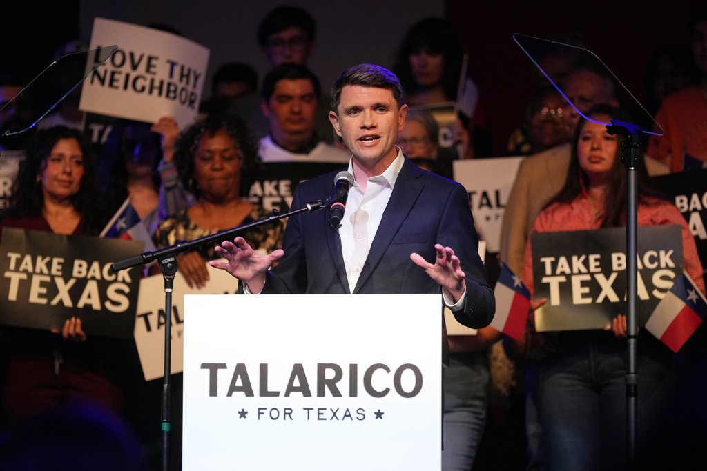 Texas Democratic Senate candidate Texas state Rep. James Talarico, D-Austin, speaks for the first time since winning the Democratic nomination in Austin, Wednesday, March 4, 2026. (AP Photo/Eric Gay)