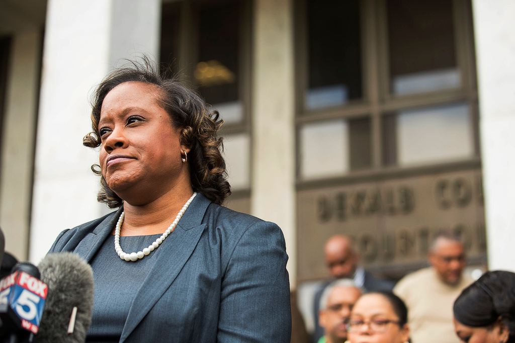 FILE - DeKalb County District Attorney Sherry Boston speaks during a news conference in Decatur, Ga., Oct. 14, 2019. (Alyssa Pointer/Atlanta Journal-Constitution via AP, File)