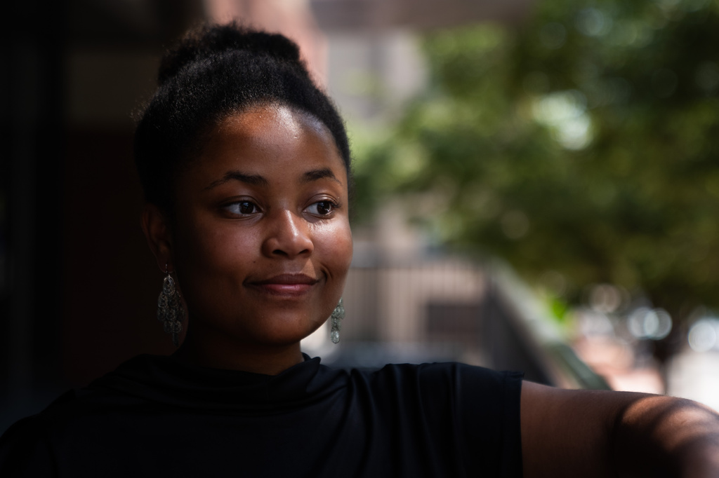 Howard University freshman Nikiyah Clark poses for a portrait on move-in day, Thursday, Aug. 6, 2026, in Washington. (AP Photo/Allison Robbert)
