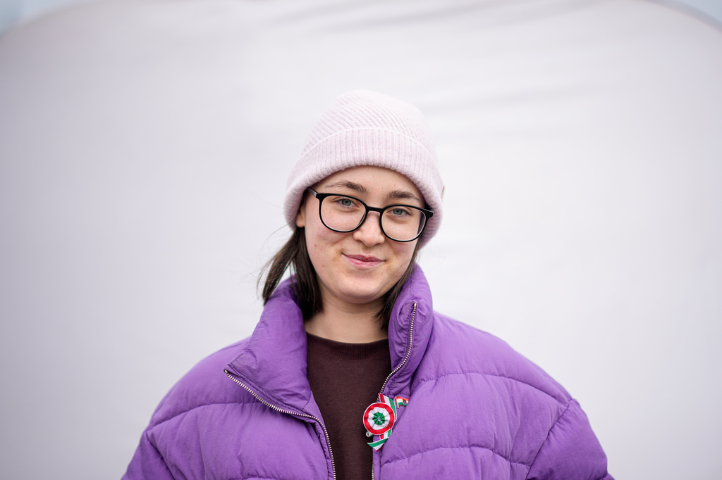 Eszter Kulisek M., 24, poses for a portrait in Budapest, Hungary, Monday, April 13, 2026. "I hope that young people will start participating in society; that they'll be more active in politics, that they'll take on our everyday challenges." (AP Photo/Petr David Josek)