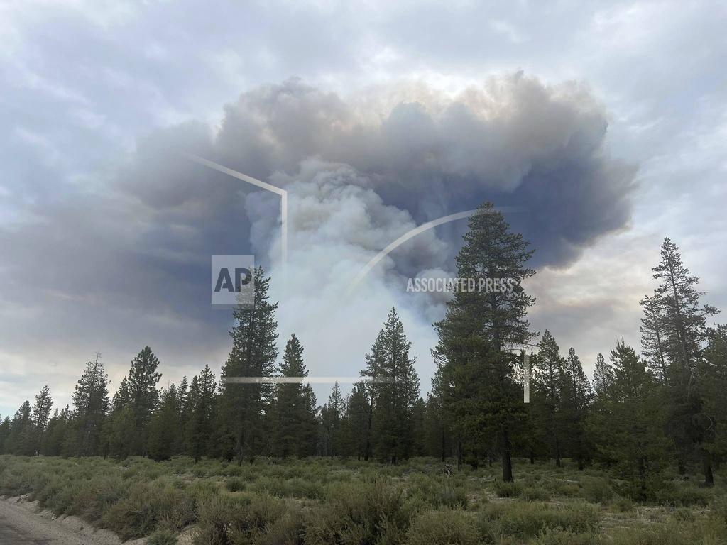 In this image provided by the Deschutes County Sheriff's Office Oregon, smoke rises from a wildfire on Tuesday, June 25, 2024, in La Pine, Ore. The wildfire near the popular vacation destination of Bend, is growing rapidly. Officials on Wednesday urged the continued evacuations of hundreds of homes in the area best known for its microbreweries, hiking, river rafting and skiing on nearby Mount Bachelor. (Capt. William Bailey/Deschutes County Sheriff's Office Oregon via AP)